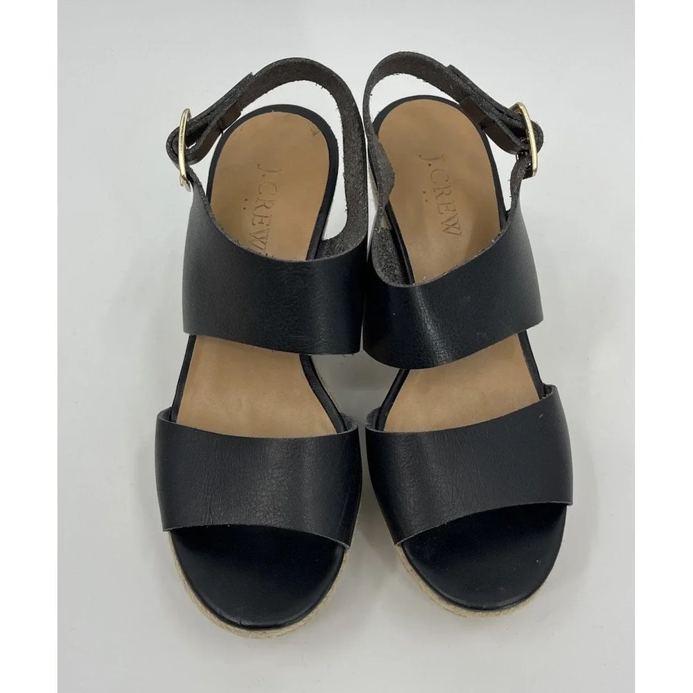J. Crew Espadrille Wedge Platform Heel Sandals Size 8 Black